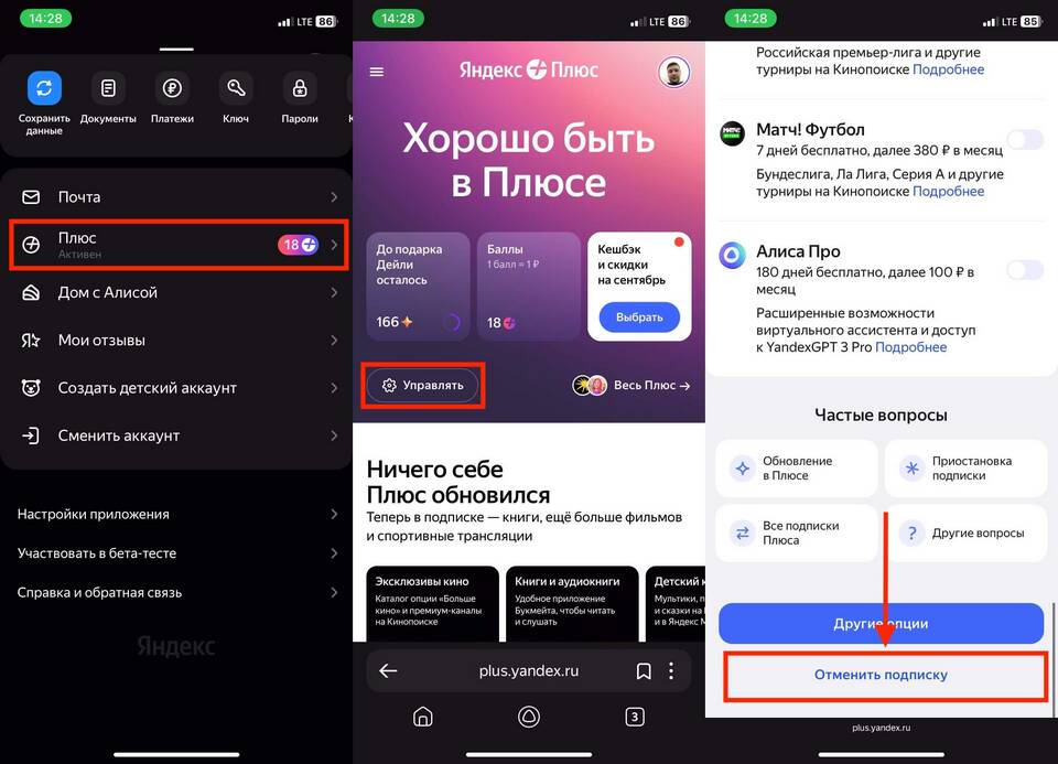 Как отменить платеж Яндекс Плюс