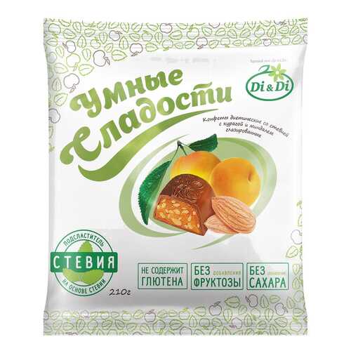 Конфеты со стевией Умные сладости с курагой и миндалем глазированные 210 г в Башнефть